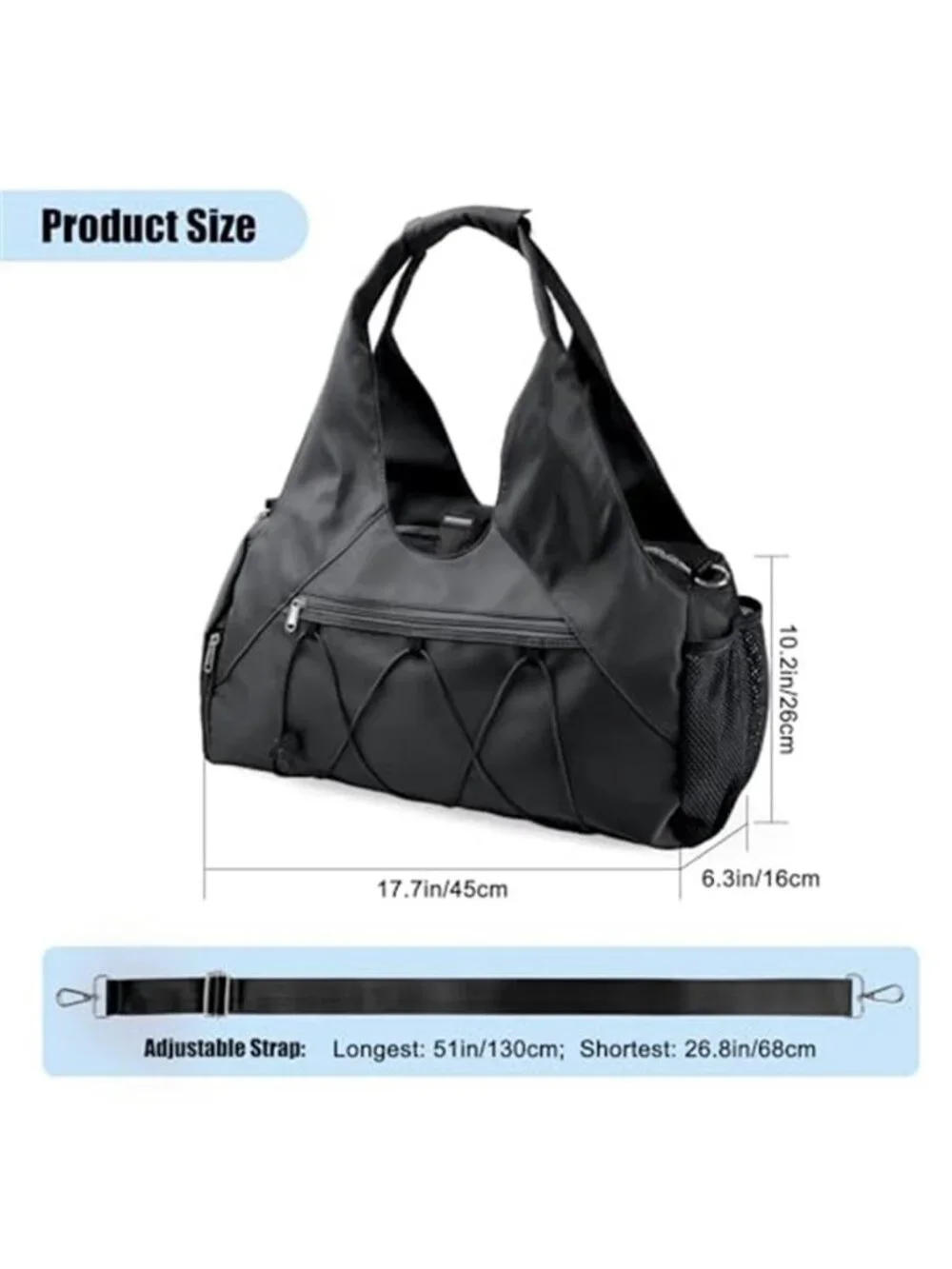 Women's Black Gym Bag Yoga Mat Holder Workout Fitness Tote